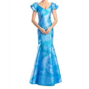 NEW ALEXANDER BY DAYMOR long metallic formal evening ruffle dress in electric bl